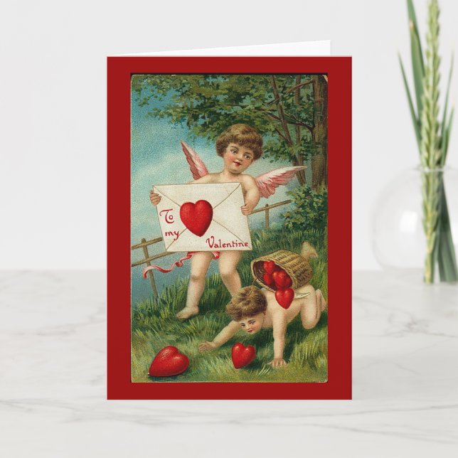 To My Valentine Cherub with Love Letter Holiday Card (Front)