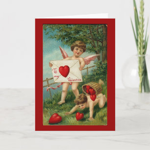 To My Valentine Cherub with Love Letter Holiday Card