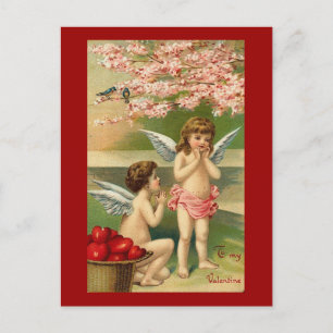 To My Valentine Cherubs Hearts and Cherry Blossom Holiday Postcard