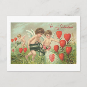 To My Valentine Cherubs with Hearts Holiday Postcard