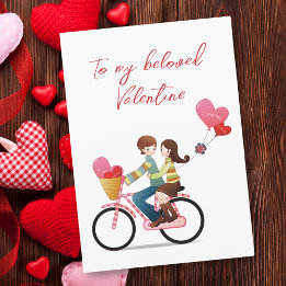 To My Valentine Couple Riding Bicycle Holiday Card