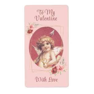 To My Valentine Cupid Flower Heart Sheet of Labels