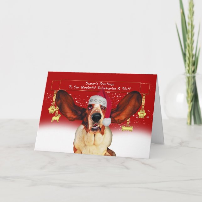 to my vet christmas holiday card with basset hound (Front)
