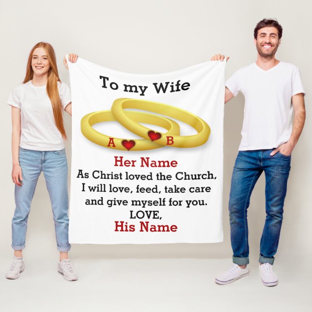 To my Wife for her wedding couple ring monogram Fleece Blanket (In Situ)