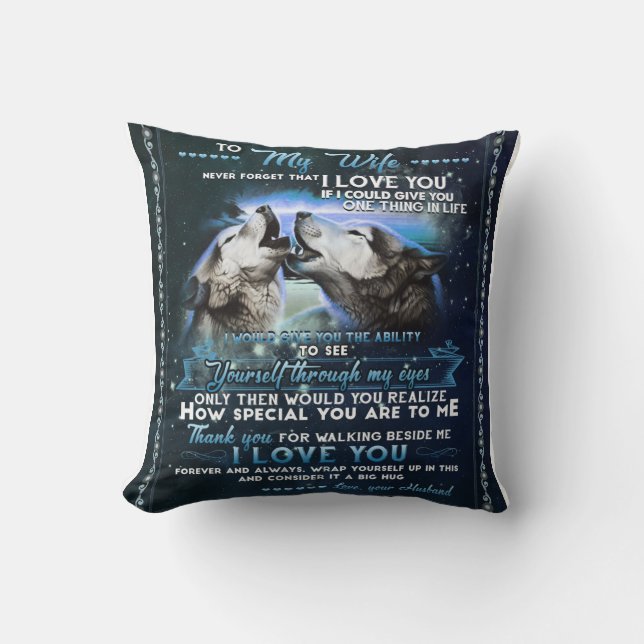 To My Wife From Husband Wolf Lover Blanket Gift Cushion (Front)
