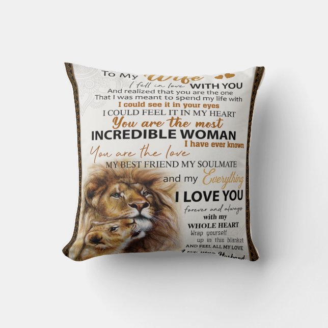 To My Wife Lion Gift, Love Wife Birthday Gift Idea Cushion (Front)