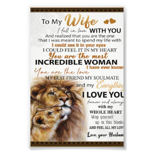 To My Wife Lion Gift, Love Wife Birthday Gift Idea Photo Print