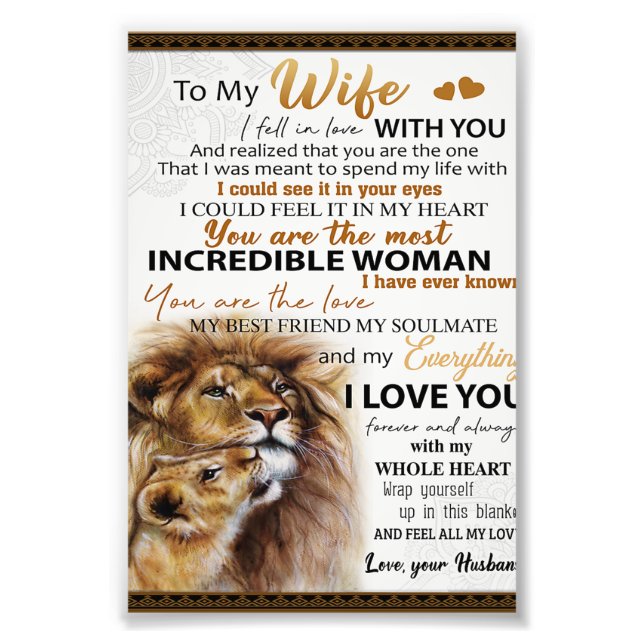 To My Wife Lion Gift, Love Wife Birthday Gift Idea Photo Print (Front)