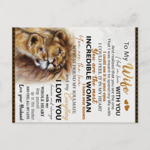 To My Wife Lion Gift, Love Wife Birthday Gift Idea Postcard