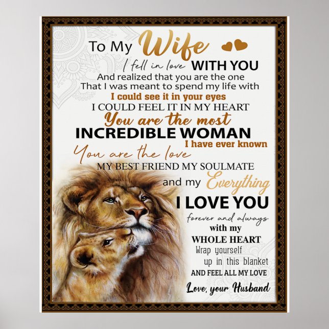 To My Wife Lion Gift, Love Wife Birthday Gift Idea Poster (Front)