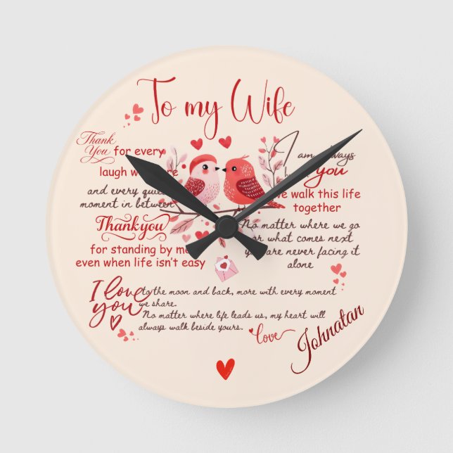 To My Wife Love Message Custom Name Romantic Round Clock (Front)