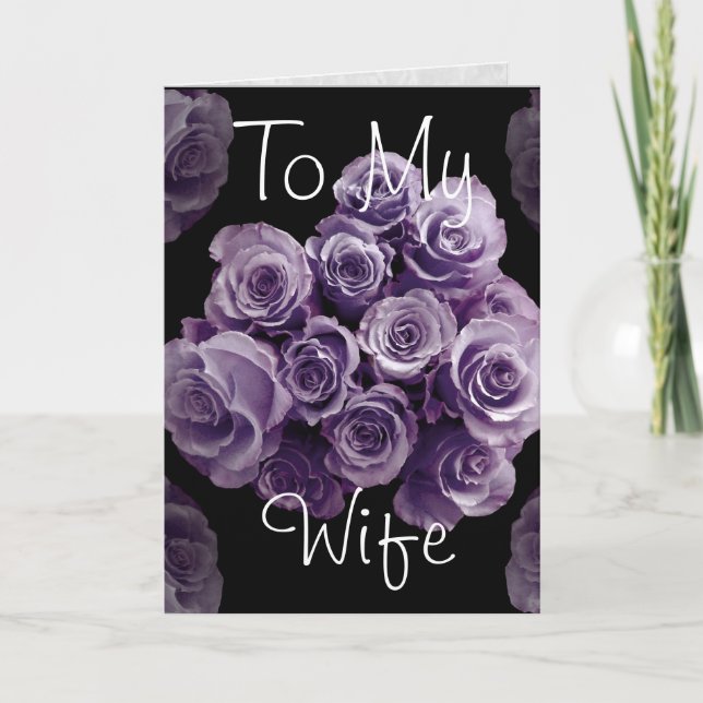 To My Wife Purple Roses Happy Anniversary Card (Front)