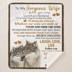 To My Wolf Wife Birthday Gift, Couple Wedding Gift Sherpa Blanket