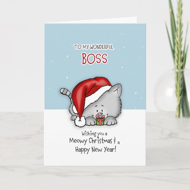 To my wonderful Boss - Cat Christmas card (Front)