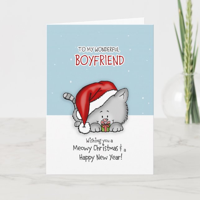 To my wonderful Boyfriend- Cat Christmascard Holiday Card (Front)