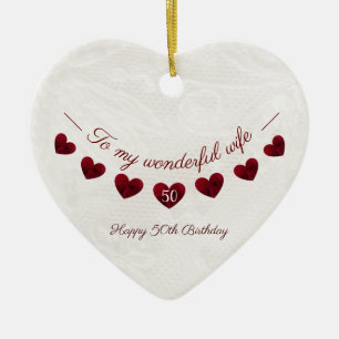 To my wonderful wife 50th birthday romantic ceramic tree decoration