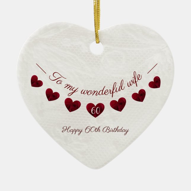 To my wonderful wife 60th birthday romantic ceramic tree decoration (Front)