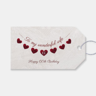 To my wonderful wife 60th birthday romantic gift tags