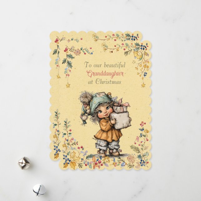 To Our Beautiful Granddaughter At Christmas Holiday Card (Front/Back In Situ)