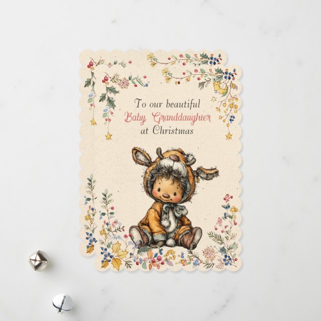 To Our Beautiful Granddaughter At Christmas Holiday Card (Front/Back In Situ)