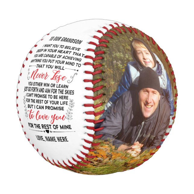 To Our Grandson From Grandparents & Custom 2 Photo Baseball (Angled)