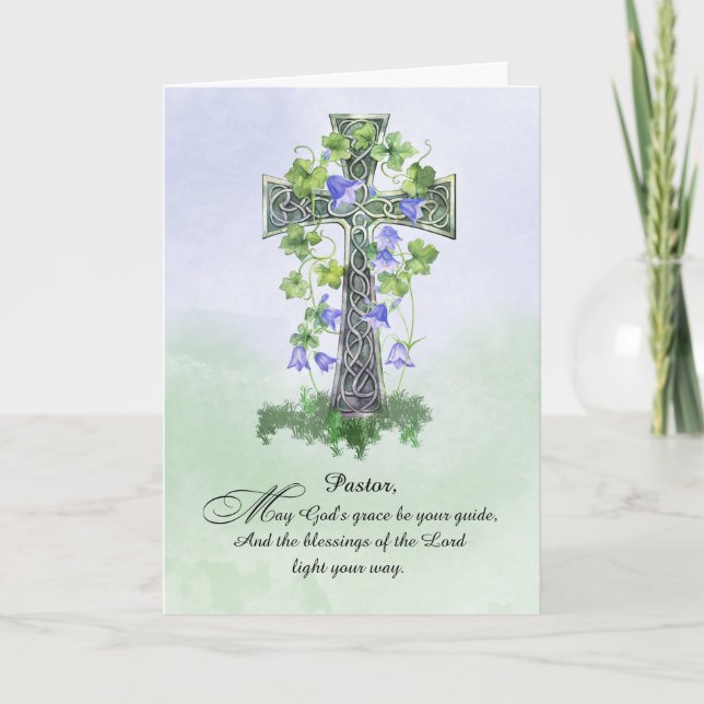 To Pastor St Patricks Day Celtic Cross Shamrork Card (Front)