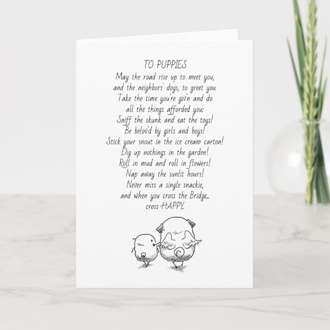 To Puppies pet sympathy and new puppy card (Front)