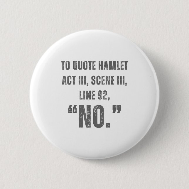 To Quote Hamlet No - Funny Sarcastic Quote  6 Cm Round Badge (Front)