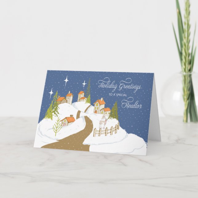 To Realtor Christmas Cosy Houses in Snow Card (Front)