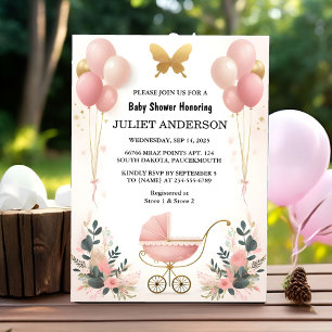 To Rose Boho Gold Mum Chic Spring Baby Girl Shower Invitation