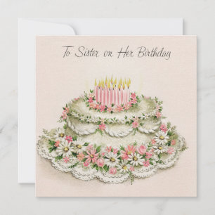 To Sister On Her Birthday Vintage Style Holiday Card