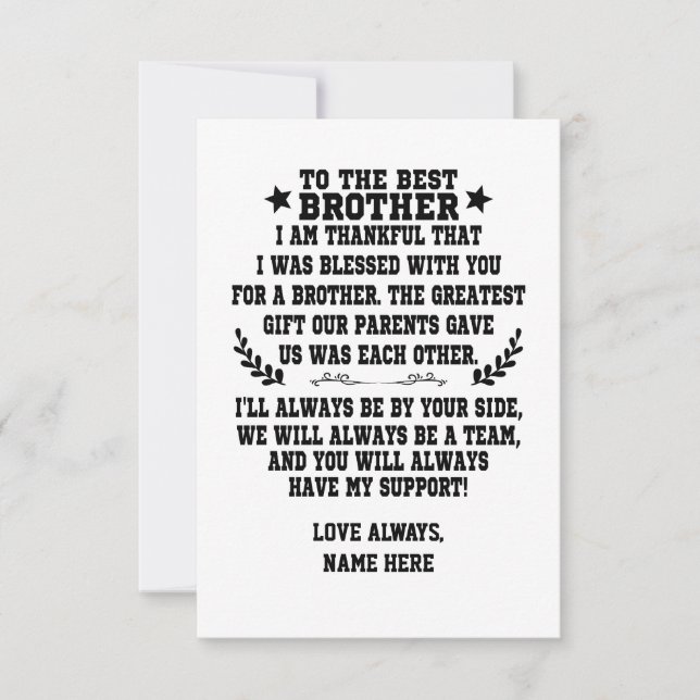 To The Best Brother From Sister or Brother Thank You Card (Front)