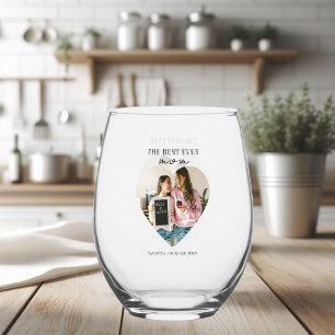 To the Best Ever Mom Photo Heart Stemless Wine Glass
