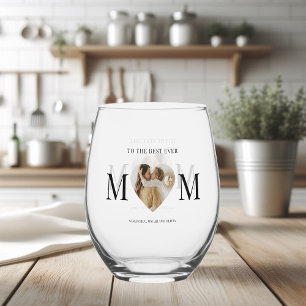 To the Best Mom Photo Heart  Stemless Wine Glass