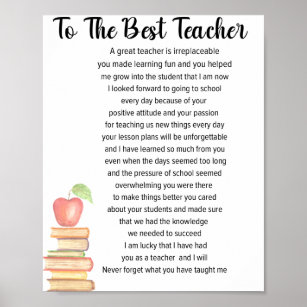 To The Best Teacher Poem Poster