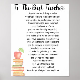 To The Best Teacher Poem Poster