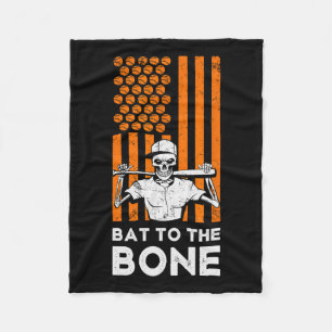 To The Bone Halloween Baseball Skeleton Baseball B Fleece Blanket