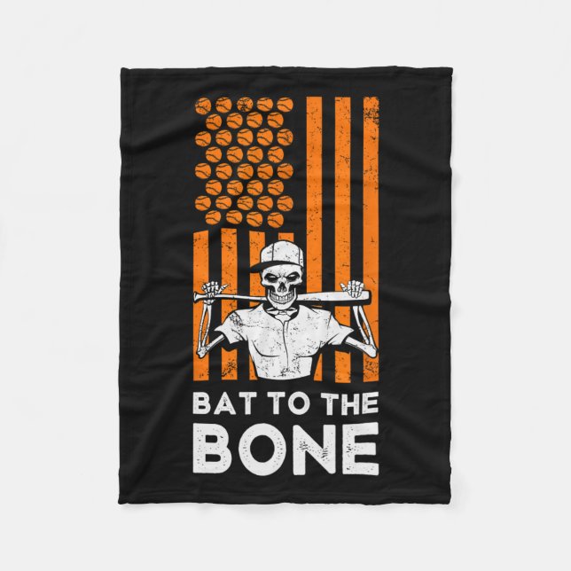 To The Bone Halloween Baseball Skeleton Baseball B Fleece Blanket (Front)