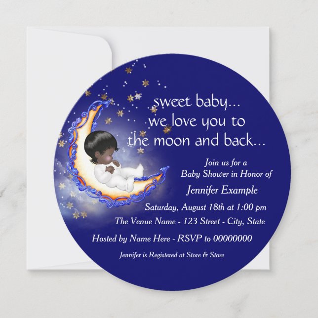 To The Moon and Back African American Baby Shower Invitation (Front)