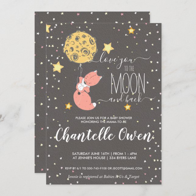 To the Moon Baby Shower Invitation (Front/Back)