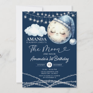 To The Moon & Back 1st Birthday String Lights Invitation