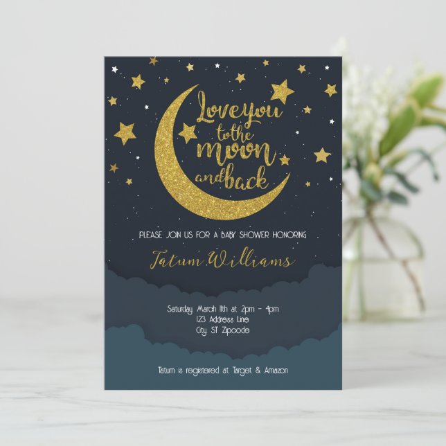 To the Moon & Back Baby Shower Invitation (Standing Front)
