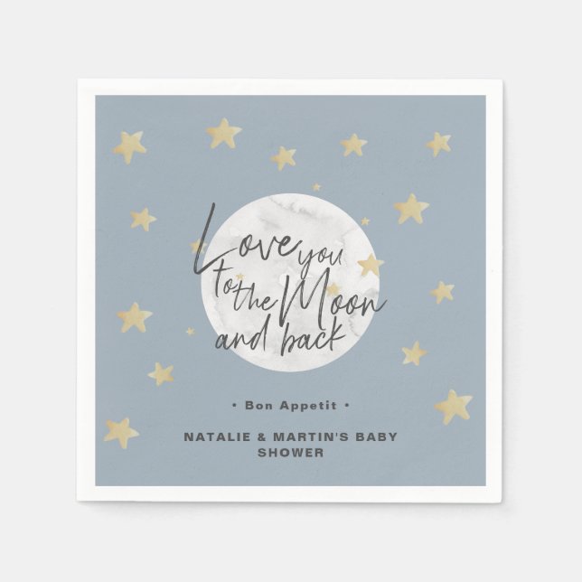 To The Moon & Back Boy Baby Shower Paper Napkin (Front)