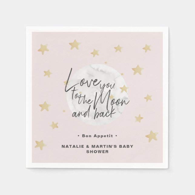 To The Moon & Back Girl Baby Shower Paper Napkin (Front)