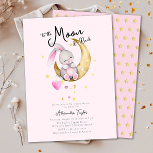 To The Moon & Back Rabbit Pink Girl Baby Shower Invitation
