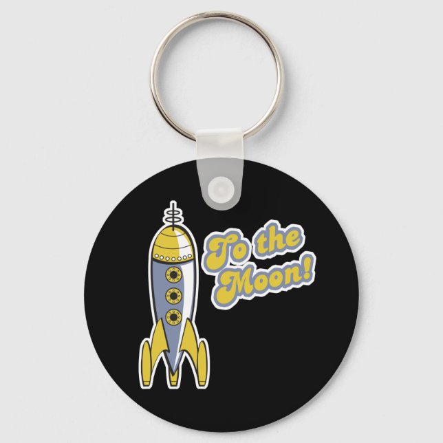 to the moon retro space rocket key ring (Front)