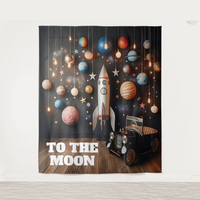 To The Moon Selfie Station Backdrop Tapestry (Front)