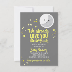 to the moon SIP & SEE baby shower GRAY YELLOW Invitation