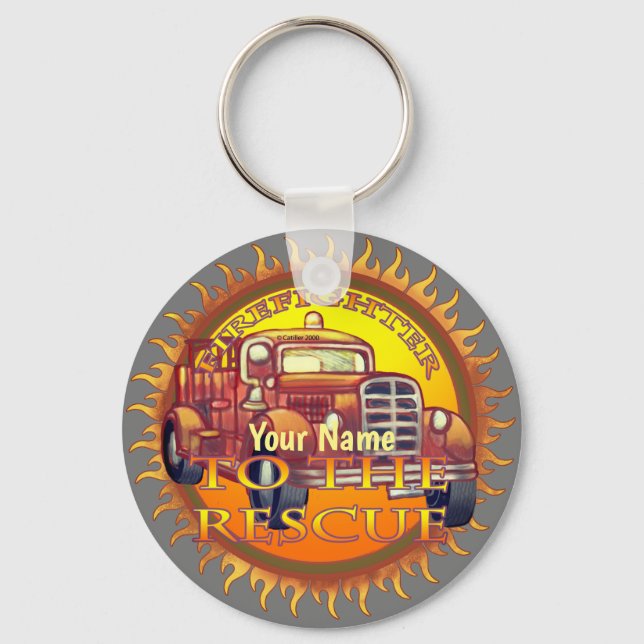 To The Rescue fire truck firefighter Key Ring (Front)
