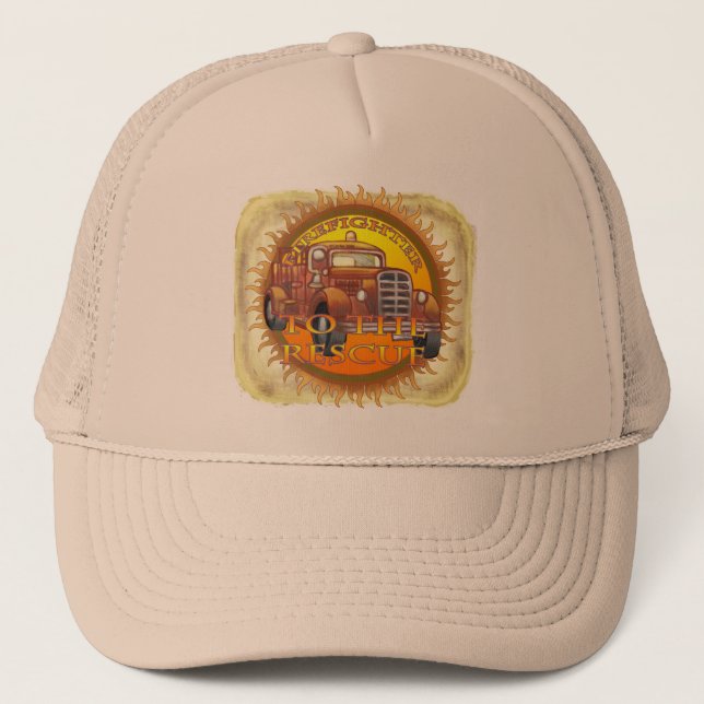 To The Rescue Firefighter Firetruck custom name Trucker Hat (Front)